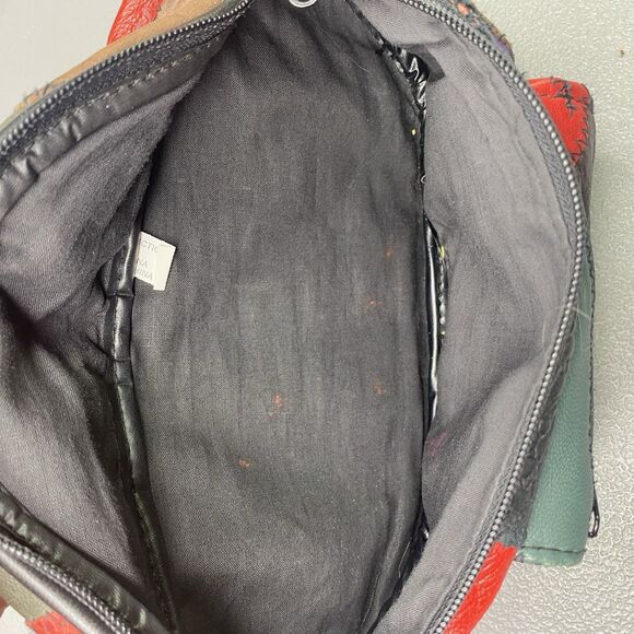 KMQ Vtg 80s Leather Fanny Pack 4 Pockets Patchwork Colorblock Colorful Bright - Picture 8 of 14